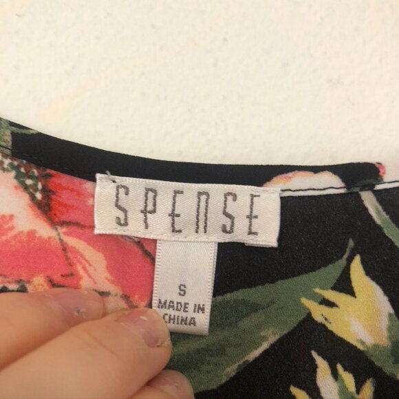SPENSE Black Red Green Multi Floral Short Sleeve Cold Shoulder Blouse Top Small - Picture 3 of 8